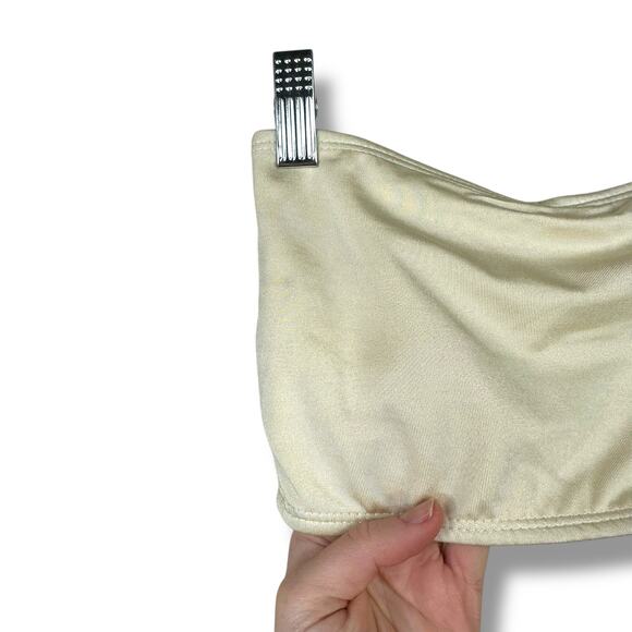 PrettyLittleThing Cream Hammered Trim Bandeau & High Waist Bikini 2-Piece Set - Picture 8 of 13